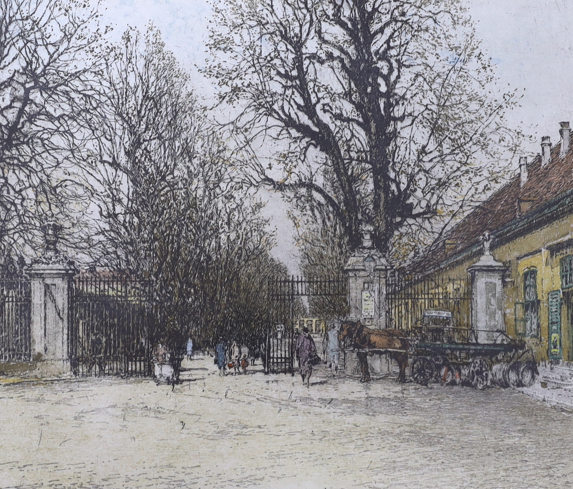 Luigi Kasimir (Austro-Hungarian, 1881-1962), colour etching, ‘Schonbrunn’, signed in pencil, 32 x 38cm